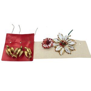 Vintage Christmas Decorative Picks Gold Birds Glittered Flowers Japan Set Of 5